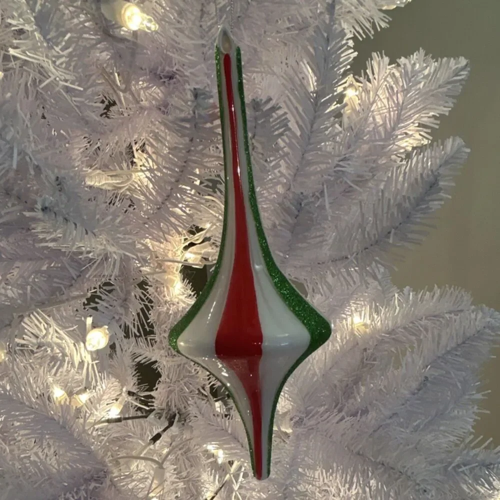 Ashland Glass Finial Ornament Red Green White Christmas Geometric Hanging 8